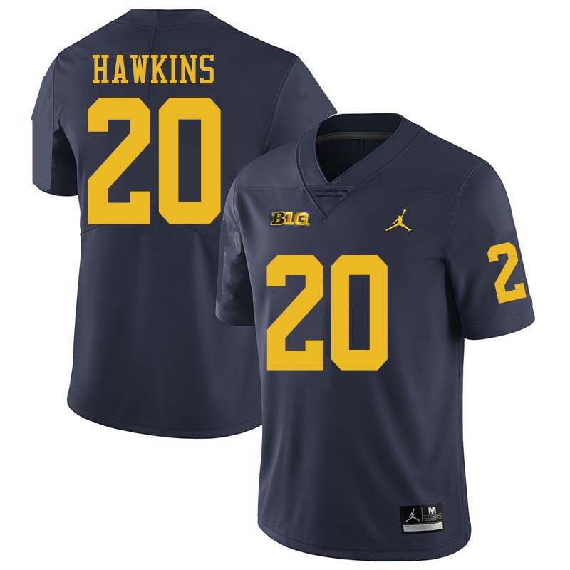 Jordan Brand Men #20 Brad Hawkins Michigan Wolverines College Football Jerseys Sale-Navy - Click Image to Close